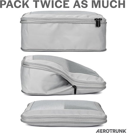 Aerotrunk Compression Packing Cubes for Travel - Luggage Organizer Bags - Double Zipper Packing Cubes for Suitcases (4-Pack, Light Grey)