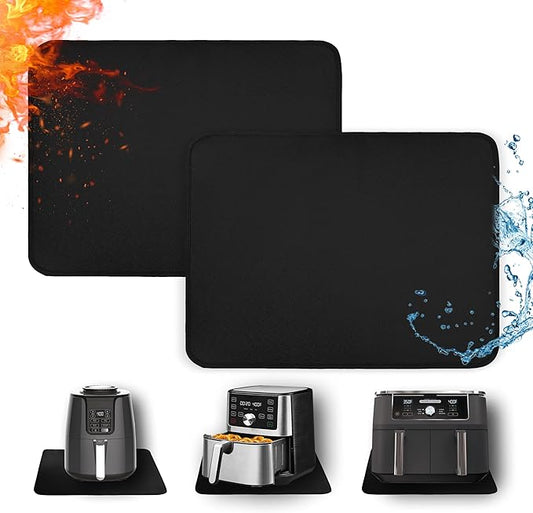 Heat Resistant Mats for Countertop - Firproof 16x24 in Heat Resistant Mats for Air Fryer - Kitchen Countertop Protector for Air Fryer, Coffee Maker, Stand Mixer, Toaster, Oven 2PCS - Black