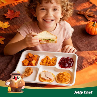 JOLLY CHEF Compostable 𝟱 Compartment Paper Plates 10*8.25*1 𝗶𝗻𝗰𝗵 [𝟱𝟬𝟬 𝗣𝗮𝗰𝗸] Small Heavy Duty Divided Disposable White Eco-Friendly Biodegradable Food Tray for School Lunch Thanksgiving Day