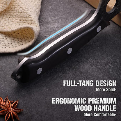 Mossy Oak Chef Knife, Kitchen Knife for Boning, Cutting, and Chopping, Hand Forged Boning Knife Full Tang Handle with Genuine Leather Sheath, Meat Cleaver Knife for Outdoor Cooking, Camping