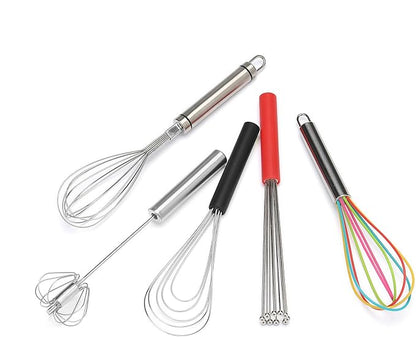 Flat Whisk Silicone Handle Non Slip 10" - 5 Wires Whisk with 10 Heads for Kitchen Cooking Color by Jell-Cell (Black)