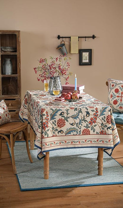 patdrea Designer Vintage Linen Extra Long Tablecloth for Rectangle Table,French Soft Floral Tablecloths,Colorful Table Cover for Kitchen Dining,Parties,Christmas,Thanksgiving,Party,63"x110"-Puno