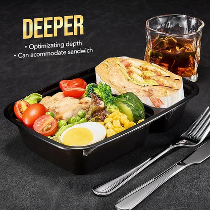 Glotoch 50 Pack 32 oz Meal Prep Containers Reusable, 2 Compartment Food Containers with Lids To Go Containers, Lunch-Microwave, Freezer, Dishwasher Safe