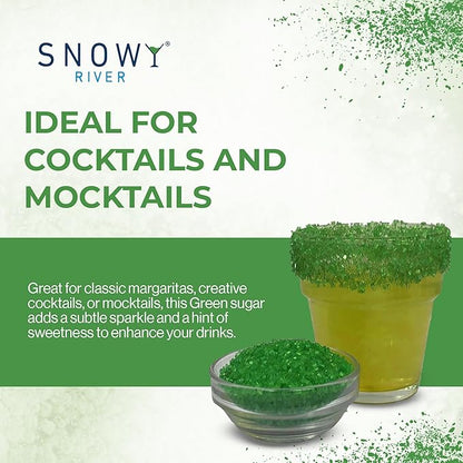 Snowy River Green, Cocktail & Margarita Sugar Rimmer - Vibrant Color Glass Rimming Sugar with Medium Crystal Texture - 16oz