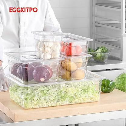 EGGKITP Full Size Clear Food Pans 6 pack 6 Inch Deep Pan Stackable Polycarbonate Food Pan for Restaurant Use BPA free freezer-safe Clear