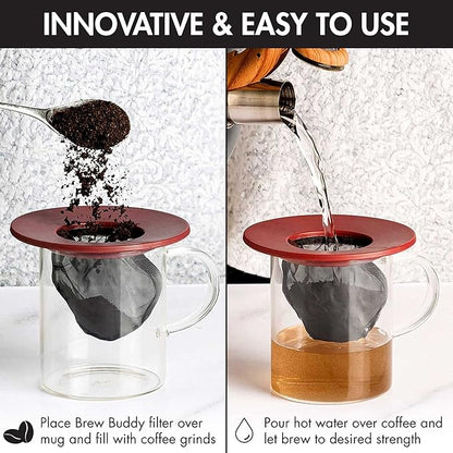 Primula Brew Buddy Portable Pour Over, Reusable Fine Mesh Filter, Dishwasher Safe, Single Serve Coffee or Tea at Any Strength, Ideal for Travel or Camping, Red (Pack of 12)