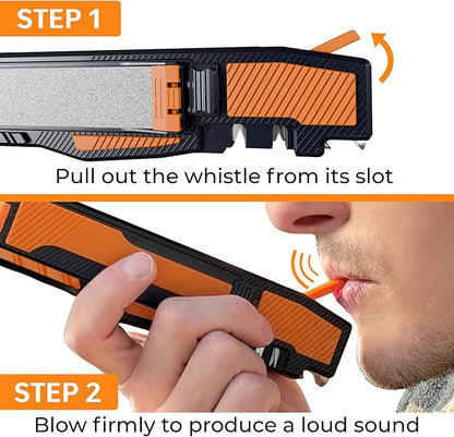 8-in-1 Pocket Knife Sharpener – Guided Diamond Whetstones, Diamond Rod, Leather Strop, 2 Sharpening Slots, Fire-Starter Ferro Rod & Whistle – Outdoor, Yard, Camping by Orange Ninja
