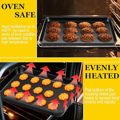 E-far Cookie Baking Sheet Set of 3, Nonstick Metal Sheets Pans Jellyroll Trays for Oven, Large/Medium/Small (16/12.4/10.4”) No-toxic Rectangle Bakeware for Baking Cake Bread, Easy Clean