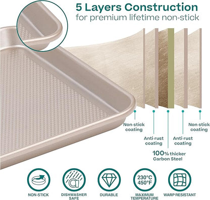 Baker's Secret Baking Sheet Pan Set, 3x Cookie Sheets for Oven, Diamond Texture Premium Air Flow, Set of 3 Baking Trays, Extra Thick 0.6mm with Diamond Base PFOA, PFOS, PTFE and PFAS free
