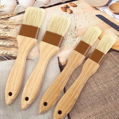 4 Pcs Natural Bristle Pastry Brush, Beech Wooden Handle Basting and BBQ Brushes for Cooking, Butter, Oil, Marinade, Grilling & Baking, Kitchen Food Brush (1 inch & 1.5 inch)