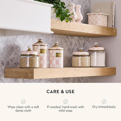MACKENZIE-CHILDS Rosy Check Kitchen Canister, Decorative Pink-and-White Glass Storage Jar with Lid, Small