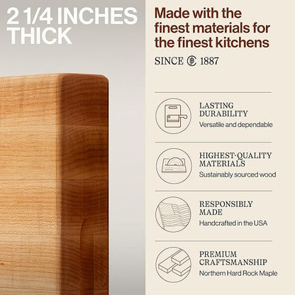 John Boos RA-Board Series Rectangular Wood Bamboo Maple Cutting Board 20”x15” – 2.25” Thick, 20-lb Reversible Butcher Block with Edge-Grain & Finger Grips – Made in the USA