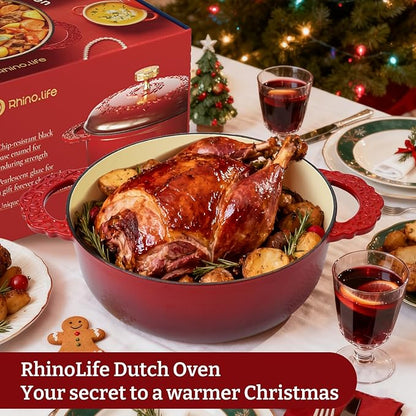 6 Quart Chip-resistant Enameled Cast Iron Dutch Oven Pot with Lid and Elegant Gold Hollow Knob With Handcrafted Inlaid Cubic Zirconia Detail, Safe For Bake,Stew, Braise, Boil, Deep Fry, Roast(Red)