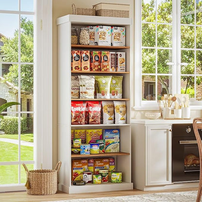 70.8" Tall Farmhouse Kitchen Pantry Cabinet, Modular Storage Cabinet with 6-Tier Adjustable Shelves, White, Wooden Hutch for Living Room, Kitchen, Set of 2