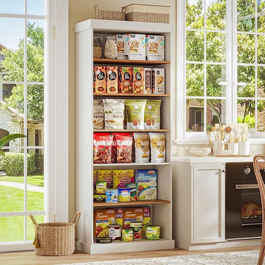70.8" Tall Farmhouse Kitchen Pantry Cabinet, Modular Storage Cabinet with 6-Tier Adjustable Shelves, White, Wooden Hutch for Living Room, Kitchen
