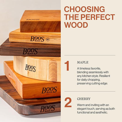 John Boos RA-Board Series Rectangular Wood Bamboo Maple Cutting Board 20”x15” – 2.25” Thick, 20-lb Reversible Butcher Block with Edge-Grain & Finger Grips – Made in the USA