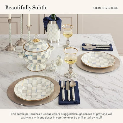 MACKENZIE-CHILDS Supper Club 3-Piece Place Setting, Fork, Spoon, and Knife Dinner Flatware Set, Gray-and-White Sterling Check