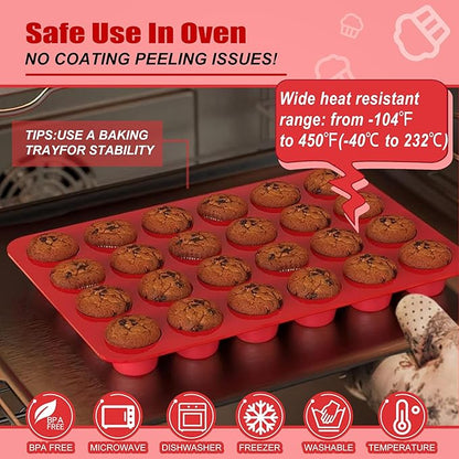 24 Cup Silicone Mini Muffin Pan,Nonstick Food Grade Silicone Baking Cups, Great for Making Muffin Cakes, Tart, Bread- Just Pop Out