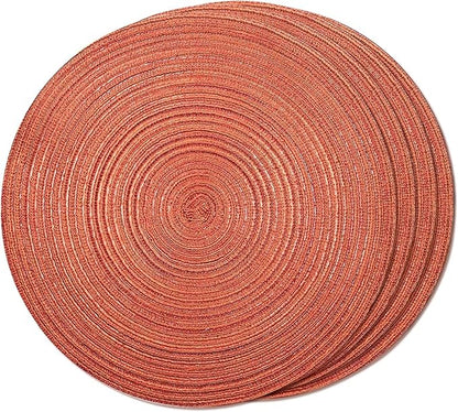 FunWheat Round Braided Placemats Set of 4 Place mats for Dining Tables Woven Heat Resistant Table Mats 15 inch for Fall(Orange,4pcs)
