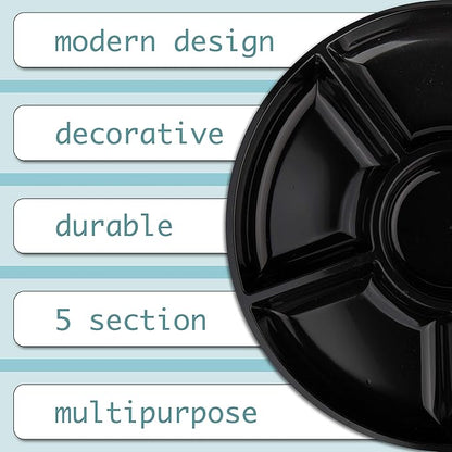 Plasticpro 6 Sectional Round Plastic Serving Tray/Platter (4, Black)