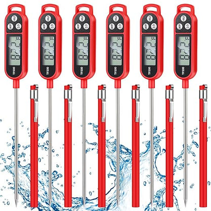 6 Pcs Meat Thermometer Food Thermometer with Probe Water Liquid Instant Read Digital Thermometer Cooking Thermometer Supplies BBQ Kitchen Thermometer for Cooking Milk Yogurt (Red)