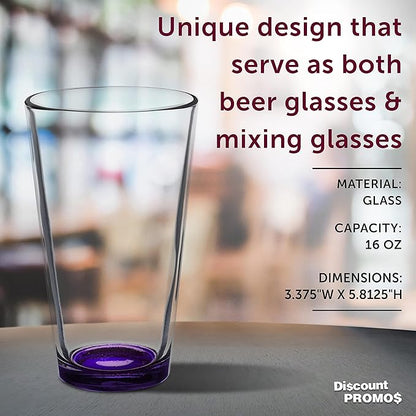 DISCOUNT PROMOS Arc Pint Glass 16 oz. Set of 10, Bulk Pack - Beer Glasses, Heavy Duty Drinkware - Purple