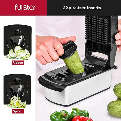 Fullstar The Original Pro Chopper - Vegetable Chopper and Spiralizer, Food Chopper with Container, Fruit Slicer, Kitchen Gadgets & Accessories, Home Essentials (9 in 1, Silver)