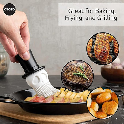 OTOTO Skully Basting Brush - Food Basting Brush for Cooking, Halloween Gifts, Gothic Kitchen Brush, Spooky Gifts, Skull Kitchen Accessories