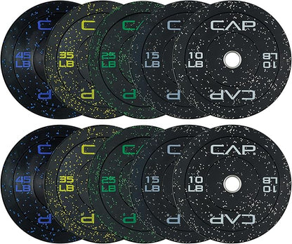 CAP Barbell 2-Inch Olympic Bumper Plate Weight Set with 6 Post Rack | 100-370 lbs | Multiple Options