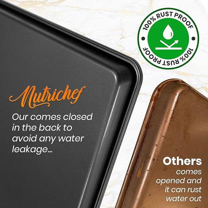 NutriChef 2-Piece XL Mega Cookie Sheet Baking Pans Set - 22" x 16" Extra Large Nonstick Carbon Steel Oven Baking Tray Pans, Stackable Bakeware, Black - NCLGBP16