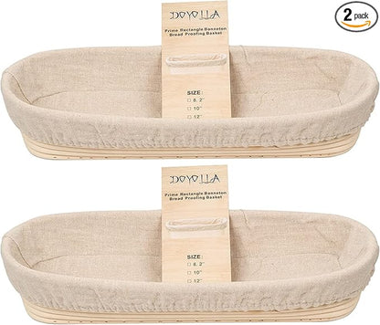 14.5inch Oval Bread Dough Proofing Rising Rattan Basket & Liner Combo for Professional & Home Baking (2 basket & 2 liner)