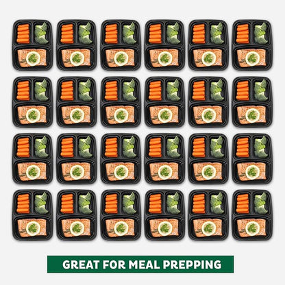 Freshware Meal Prep Containers [150 Pack] 3 Compartment with Lids, Food Storage Containers, Bento Box, BPA Free, Stackable, Microwave/Dishwasher/Freezer Safe (24 oz)