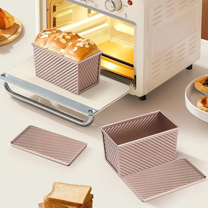 LIANYU Pullman Loaf Pan with Lid, 2 Pack 1 Pound Bread Loaf Baking Pan, Nonstick Homemade Sourdough Sandwich Bread Toast Box, Heavy Duty Corrugated Bakeware Tins with Cover, Rose Gold