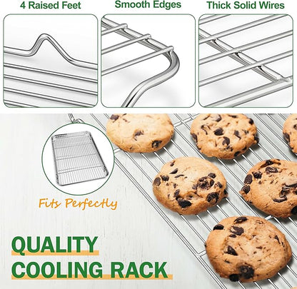 19.6 Inch Baking Sheet Pan with Rack Set, Joyfair Stainless Steel Toaster Oven Pans Tray & Cooling Racks for Cookie/Jelly Roll/Bacon/Meat, Commercial Metal & Rust-free, Dishwasher Safe