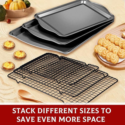 Baking Sheet with Rack Set - 3 Baking Sheets + 3 Cooling Racks, Carbon Steel Cookie Sheets & Cooling Racks in Multiple Sizes, Thickened & Warp-Resistant, Dishwasher Safe