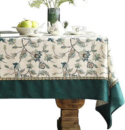 patdrea Designer Green Linen Extra Long Rectangle Tablecloth,Vintage Floral Pattern Breathable Table Cloth,Cover Decor for Kitchen Dining,Christmas,Thanksgiving,Holiday,Tea Party,63"x110"-Noah