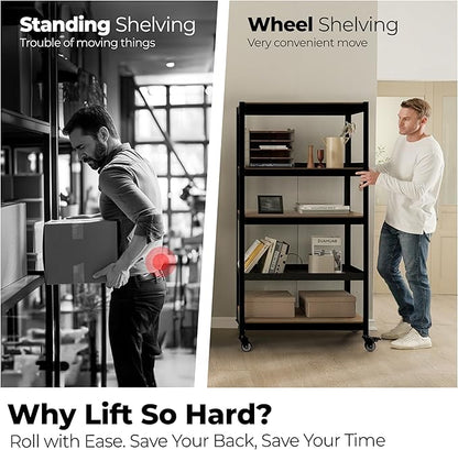 HOMEDANT House 5-Tier Metal Rolling Cart Shelf Rack Casters Heavy Duty Laminated Wheel Shelving Unit Adjustable Utility Storage Shelves Organizer Shelf Kitchen Garage 36.2" W x 16.5" D x 69.5" H 4Pack