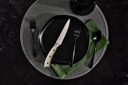 DURA LIVING 8-Piece Serrated Kitchen Steak Knife Set – Forged High Carbon Stainless Steel, Ultra Sharp, Ergonomic Black Handles, Durable Dinner Knives, Cream Handle