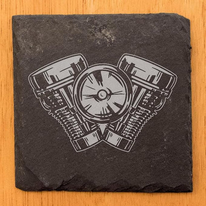 Power & Protection: V-Twin Engine Coasters for Your Ride - Square Slate - Set of 6