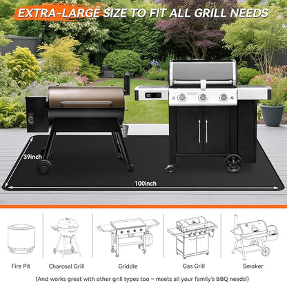 100x39 inches Extra-Large Under Grill Mats for Outdoor Grill, Double-Sided Fireproof Multi-Grill Protective Mat, Oilproof Waterproof BBQ Fire Pit Fireplace Mat