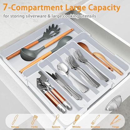 Homecor Kitchen Drawer Organizer, Expandable Silverware Drawer Organizer, Adjustable Utensil Organizer Tray, Cutlery Organizer for Forks, Knives, Kitchen Organizers and Storage, Grey