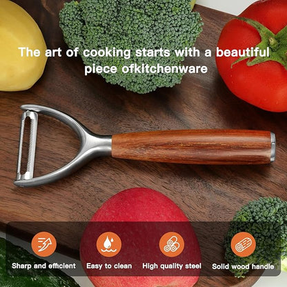 Serrated Blade Premium Y Type 304 Stainless Steel Multifunctional Kitchen Peeler Real Wood Handle Ultra Sharp Blade Vegetable Potato Apple(Boluoge)