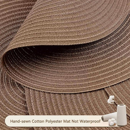 FunWheat Round Braided Placemats Set of 6 Place mats for Dining Tables Woven Heat Resistant Table Mats 15 inch (Brown,6pcs)