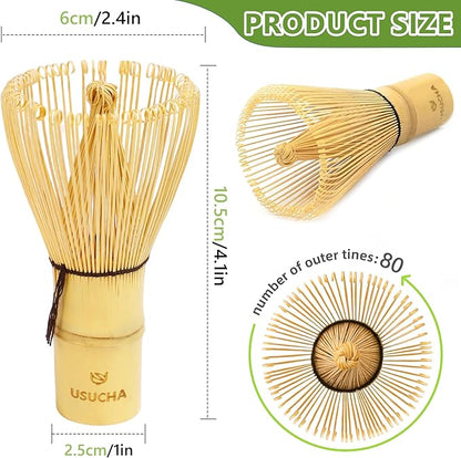 Bamboo Matcha Whisk, Handcrafted Organic Traditional Japanese Chasen, Matcha Stirrer Green Tea Preparation Mixing Tool Accessory (120 Prongs)