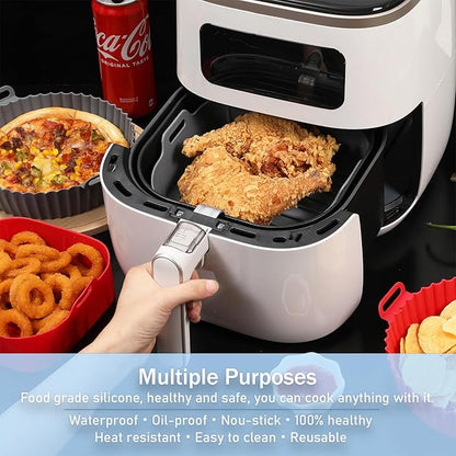 Air Fryer Silicone Liners, Pot 2 Pcs Reusable Non-Stick Air Fryer Basket Bowl Fit 3-6QT Air fryer Baking Replacement of Flammable Parchment Paper(Square, 7.5 Inch)