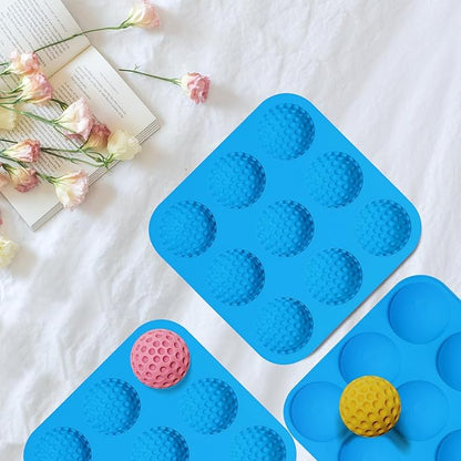 Sidosir Golf Ball Chocolate Silicone Molds for Cake Decorations,9-Cavity 3D Golf Ball for Ice, Hot Chocolate Bomb(3Pcs)