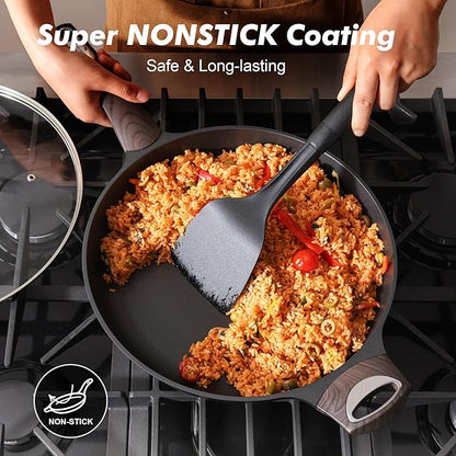 SENSARTE Ceramic Nonstick Frying Pan Skillet with Lid, 12.5 Inch Non Stick Pan Omelette Pans, Healthy Kitchen Cooking Chef's Pan, Free of Intentionally Added PFOA/PFOS, Induction Compatible, Black