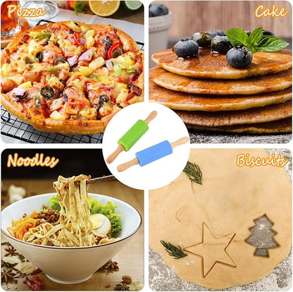 Mini Silicone Rolling Pin for Kids, Non-stick Surface Wood Handle, 9 Inch 20 Pack