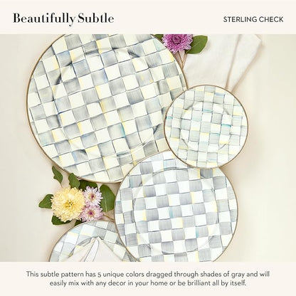 MACKENZIE-CHILDS Enamel Serving Platter, Decorative Serving Platter for Food, 16 Inches, Gray-and-White Sterling Check