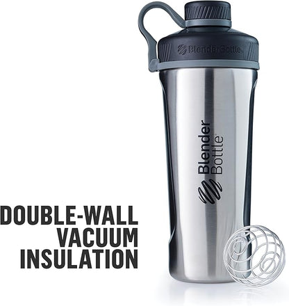 BlenderBottle Radian Shaker Cup Insulated Stainless Steel Water Bottle with Wire Whisk, 26-Ounce, Matte Rose Pink